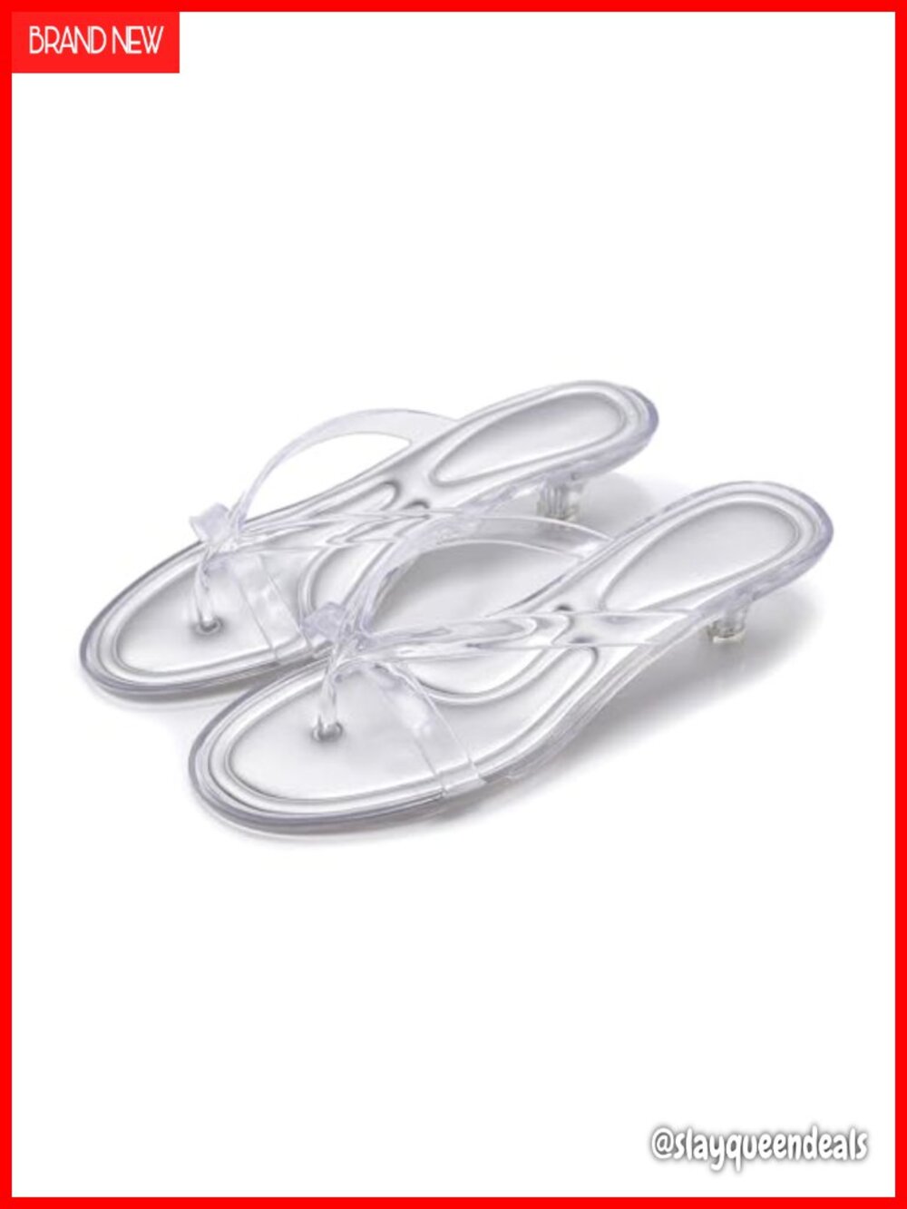 Kitten Heeled Jelly Flip-Flops Sandals Clear One Strap Comfortable Round Toe